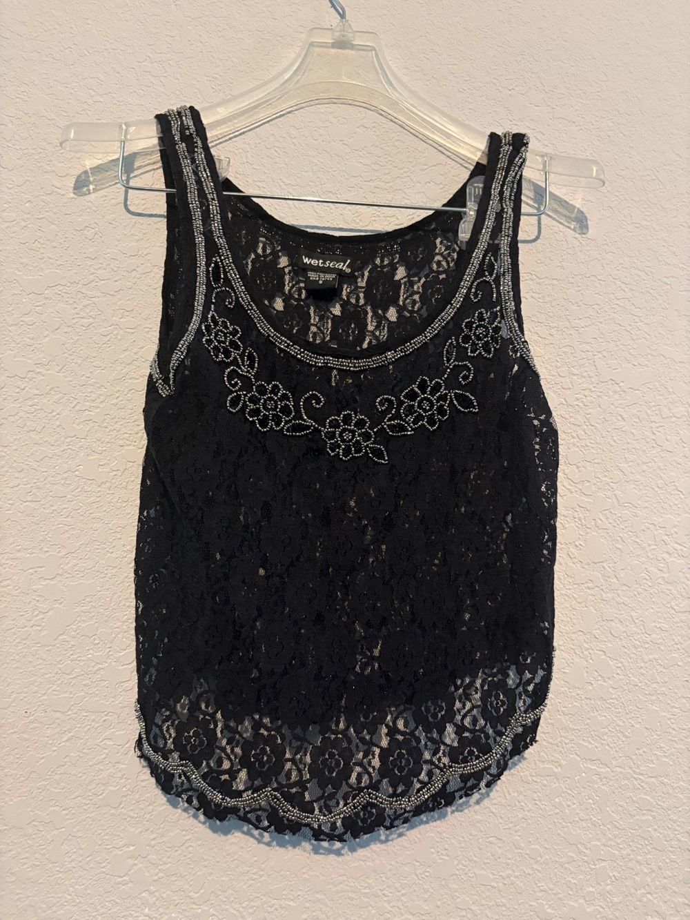 Wet Seal Black Lace Beaded Floral Camisole - Picture 1 of 5